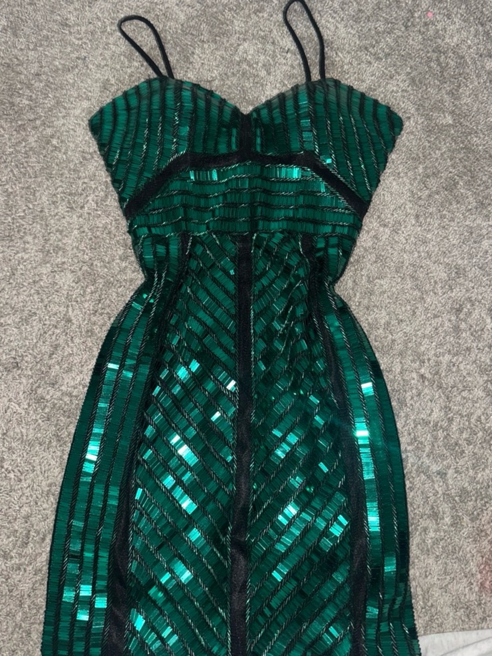 Strapless Emerald Green Sequined Evening Dress